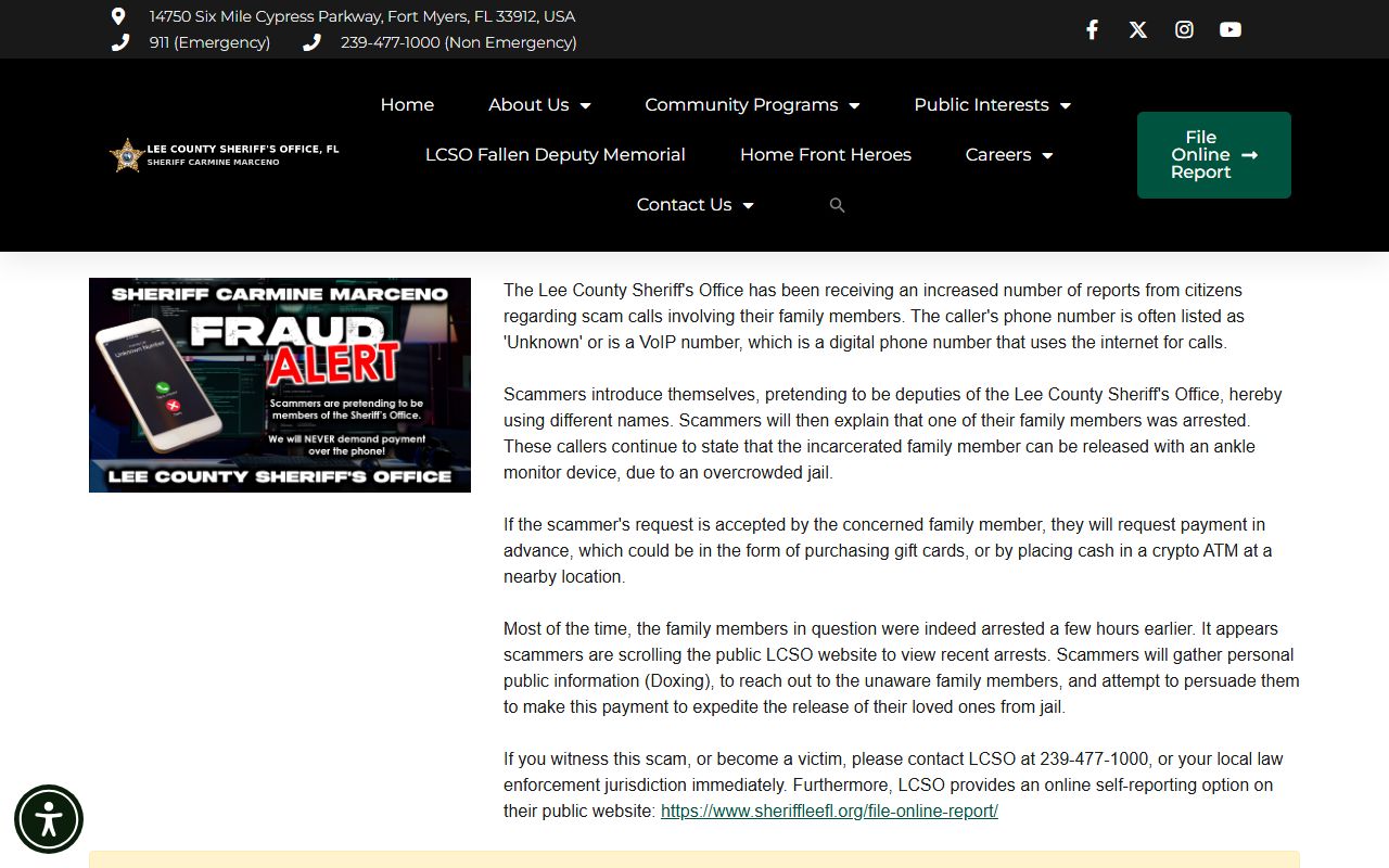 Lee County Sheriff arrest search form for inmate records