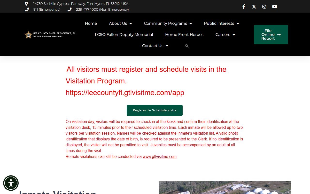 Lee County jail inmate visitation rules and GTL scheduling