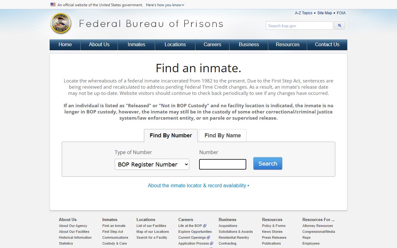 Lee County released inmate Bureau of Prisons federal inmate locator search page